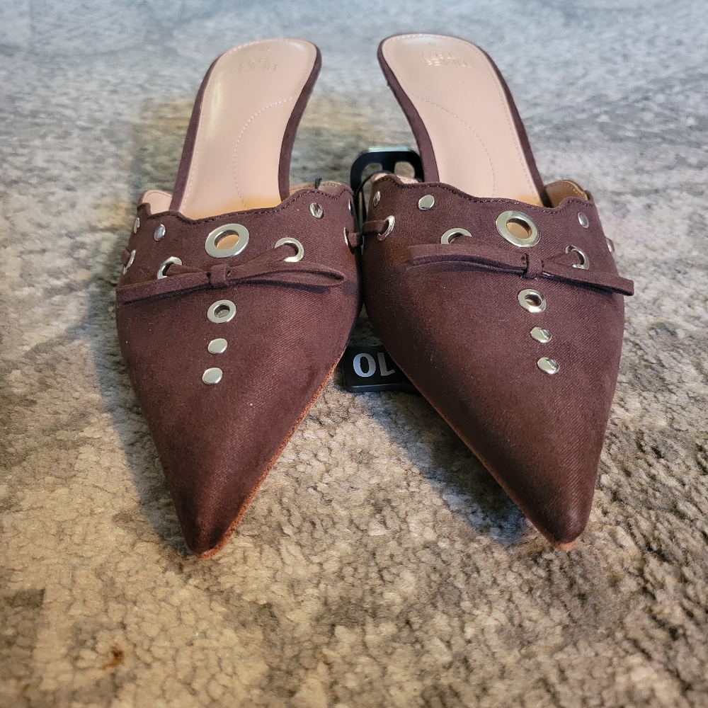 NWT Time and Tru Women's Studded Kitten Heel Mules In Brown Size 10 - Picture 5 of 12